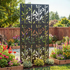 Panneau Brise Vue décoratif Extérieur Claustra Décoratif Jardin 3 Panneaux à motif Bambou métal 92x40x192cm Noir-1