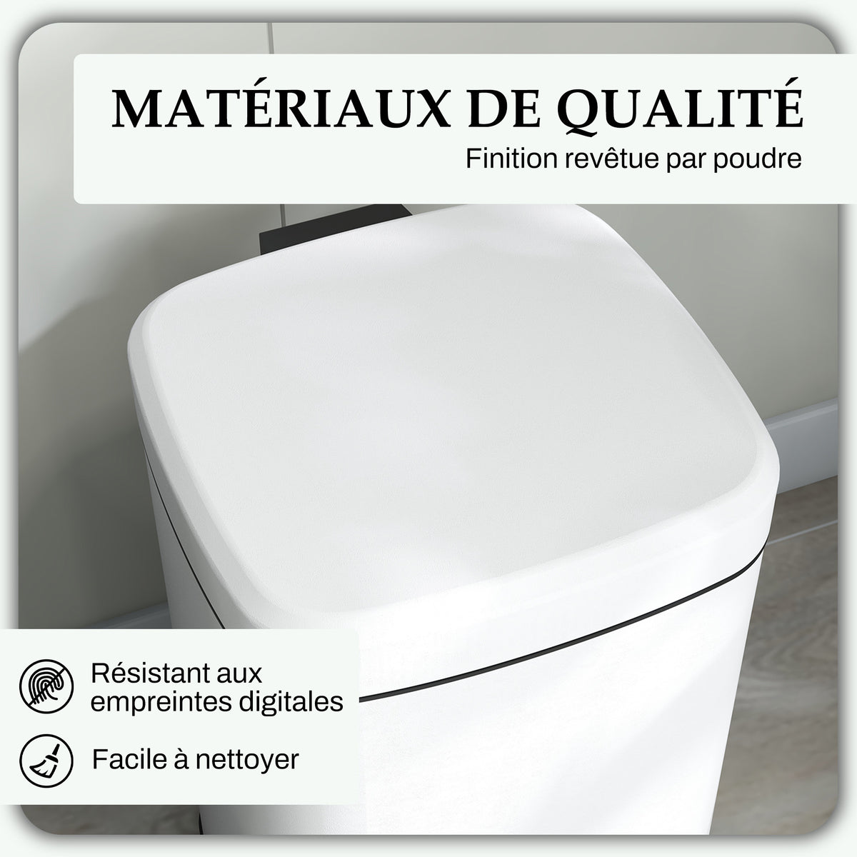 Poubelle de cuisine 20L avec couvercle à fermeture douce et pédale, seau intérieur amovible, 28L x 35l x 45H cm, blanc-5