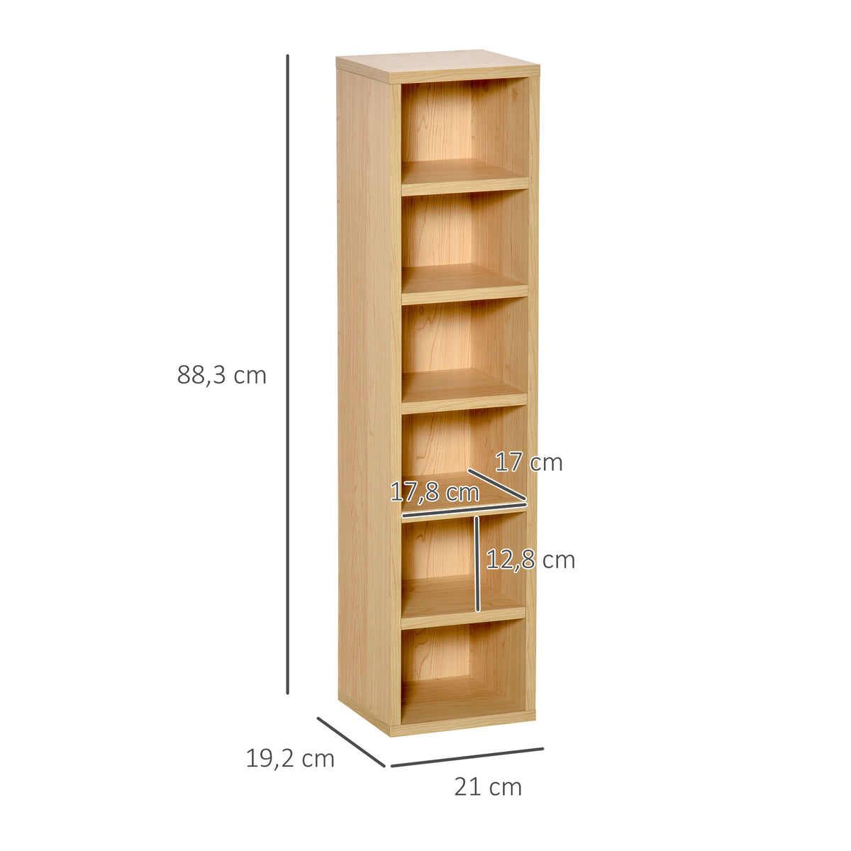 Lot de 2 étagères colonnes Armoire de Rangement CD-DVD 6 + 6 Compartiments dim. 21L x 19l x 88H cm capacité Max. 160 CD Naturel-2