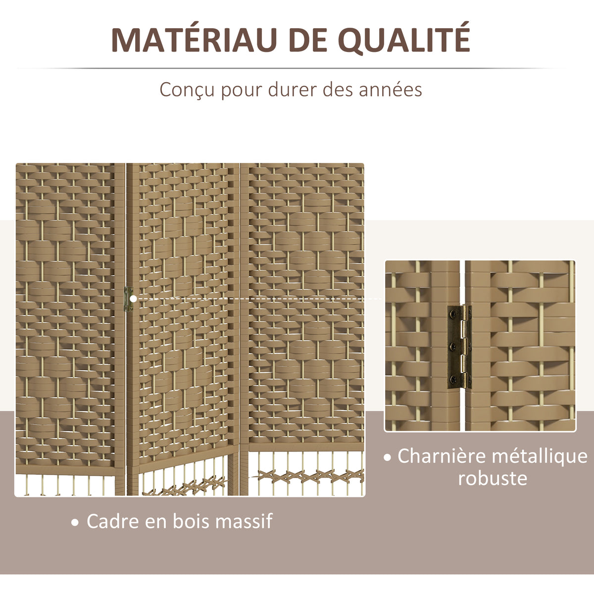 Paravent intérieur en bois séparateur de pièce cloison pliable 3 panneaux 120 x 170 cm bois naturel-4