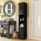 Meuble colonne de salle de bain 2 placards avec étagères réglables + 2 niches 30 x 30 x 181,5 cm noir-9
