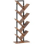 Bibliothèque Arbre à 9 Niveaux, Meuble de Rangement Industriel avec Cadre en Acier, 50x24x136cm, Brun Rustique-0