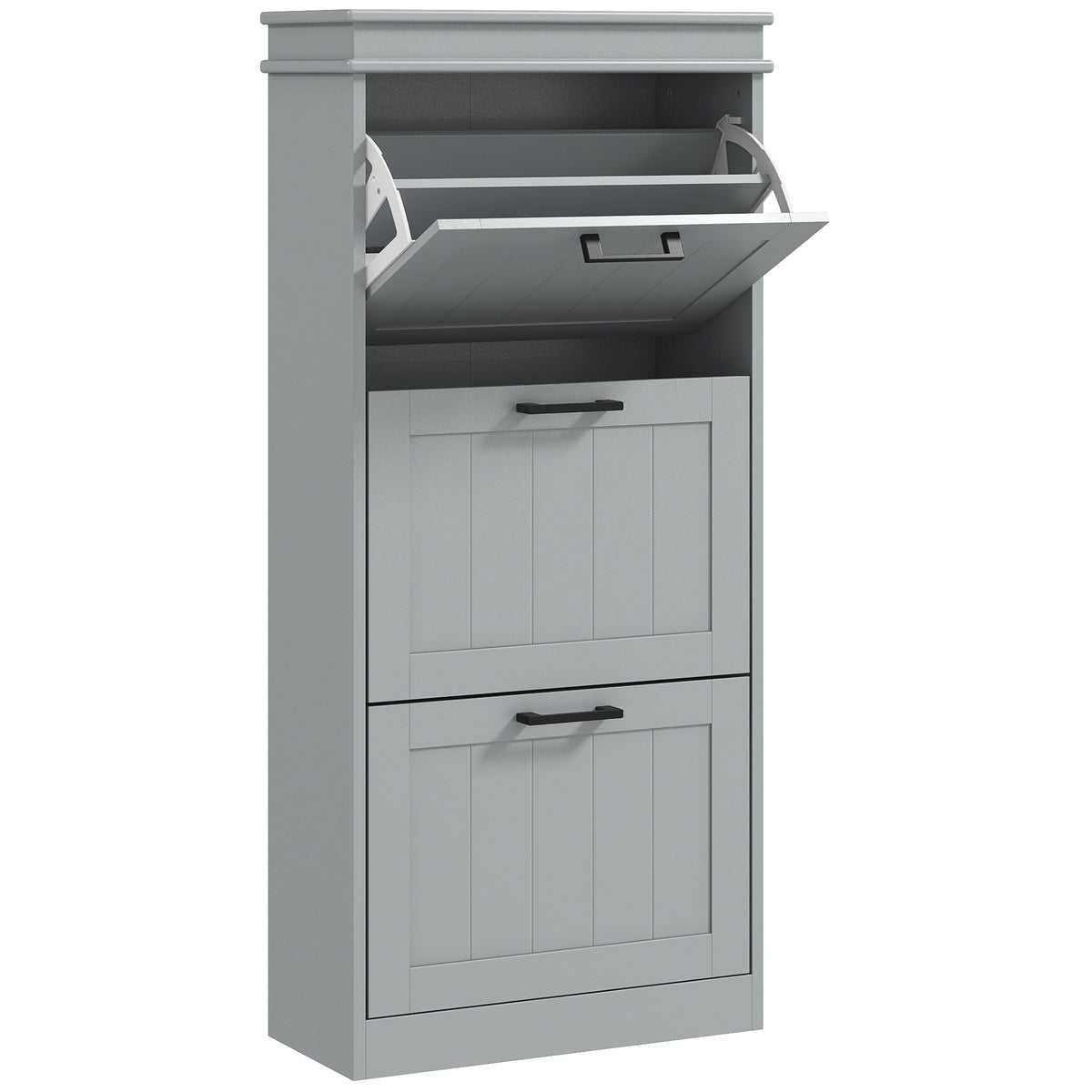 Meuble à chaussures, armoire à chaussures 3 portes abattants 15 paires, étagères réglables, 54 x 24 x 117,5 cm, gris-0