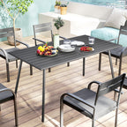Table à manger de jardin pour 6 personnes avec plateau à lattes pour jardin, patio, terrasse, 150 x 80 x 74 cm, gris-8