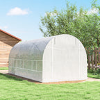 Serre tunnel de jardin 9m², serre de jardin tunnel avec porte et 6 fenêtres, bâche PE 140 g/m² 445 x 200 x 200 cm blanc-8