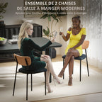 Lot de 2 chaises de salle à manger avec pieds en acier, dossier incurvé et assise rembourrée, gris et effet bois naturel-3