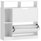 Meuble à chaussures, armoire à chaussures, 2 tiroirs rabattables, compartiments ouverts et étagère réglable, blanc-0