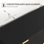 Buffet meuble cuisine rangement avec 3 tiroirs, étagères réglables, placards à portes cannelées, 120 x 40 x 90 cm, noir-8