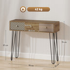 Table console avec 3 tiroirs, table d'entrée étroite avec pieds en épingle à cheveux en acier, 90 x 30 x 75 cm, marron-2