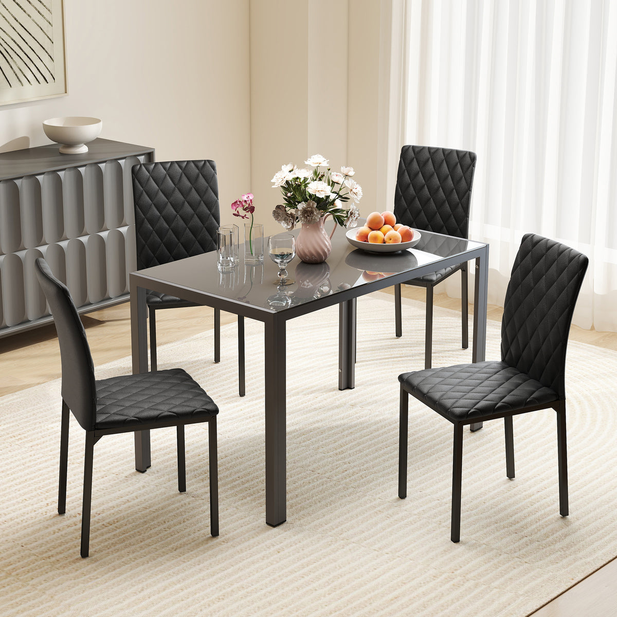 Lot de 4 chaises de salle à manger, chaises de cuisine, capitonnage rhombique et pieds en métal, 41x50x91cm, noir-9