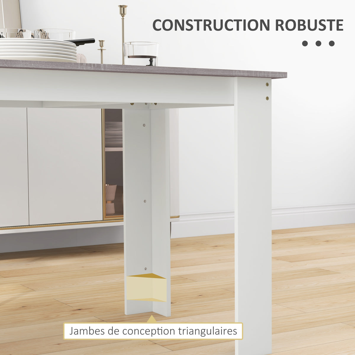 Table à manger table de cuisine moderne avec grand plateau 4-6 personnes en panneau de particules 120x69x75cm gris-5