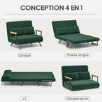 Canapé convertible 2 places 4 en 1, canapé-lit avec dossier réglable sur 5 niveaux, 2 coussins, 102 x 73 x 81 cm, vert-3