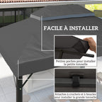 Toile de rechange pour pavillon toile de tonnelle 4 x 3 m, double toit avec trous de drainage, polyester 370 g/m², gris-4
