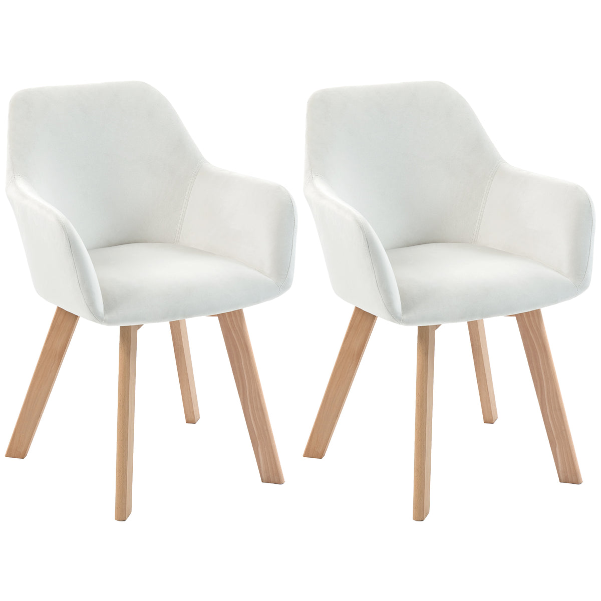 Lot de 2 chaises de salle à manger Fauteuil Assise rembourrée en tissu effet velours Pieds en bois, crème-0