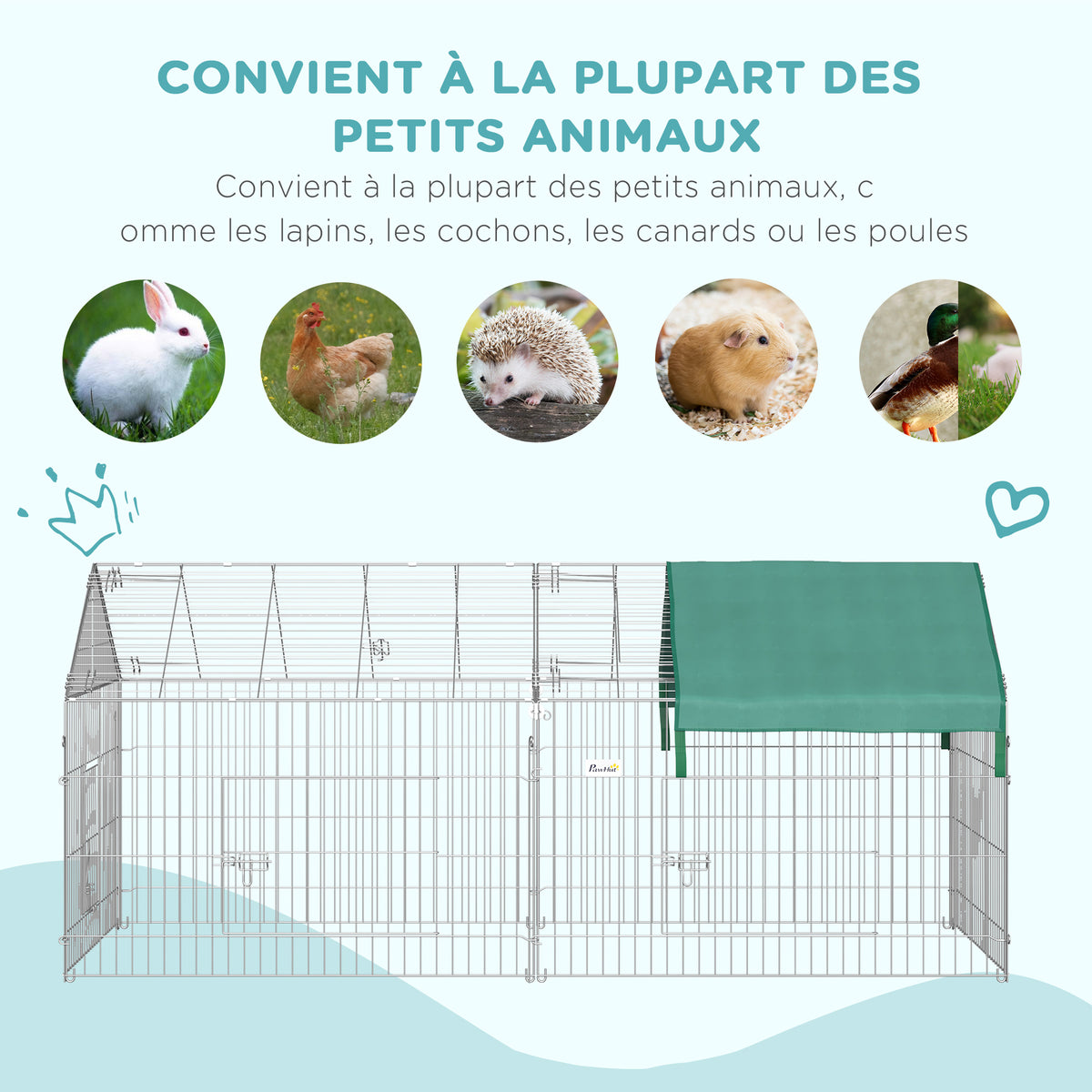 Clôture pour petits animaux cage pour animaux domestiques cadre en métal galvanisé 4 piquets de sol inclus 220 x-5
