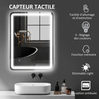 Miroir de salle de bain 60 x 80 cm, miroir LED mural avec 3 couleurs lumière, dimmable, mémoire, anti-buée, argent-4