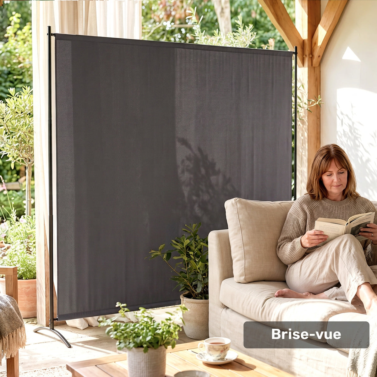 Paravent Extérieur à Panneau Unique, Séparateur de Pièce de 180H cm avec Protection UV30+, Gris Foncé-6