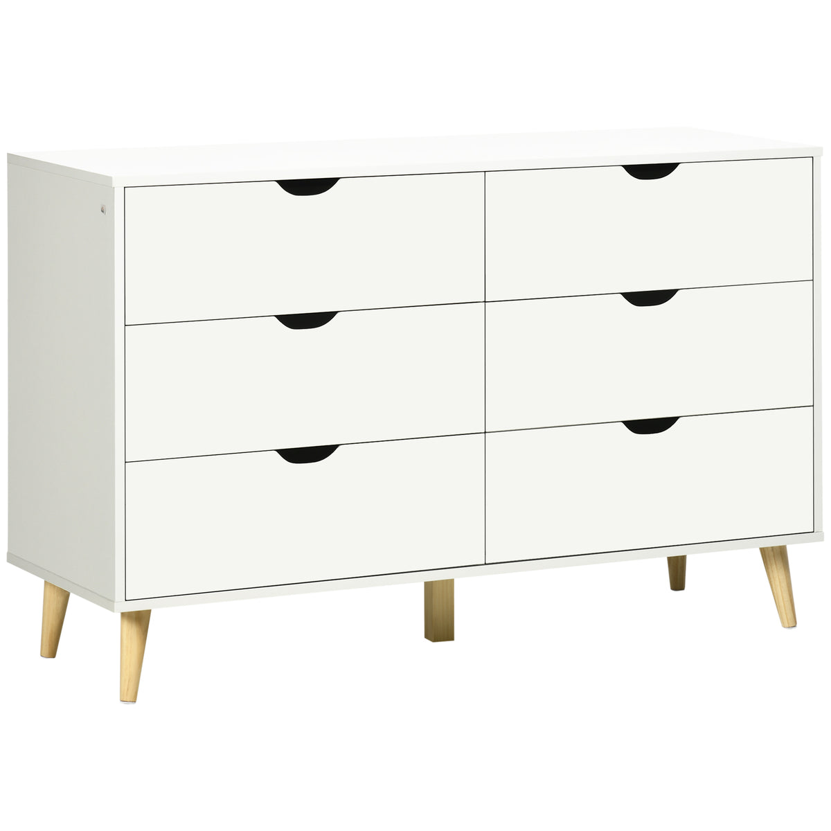 Commode 6 tiroirs meuble de rangement 5 pieds biseautés en bois 120 x 40 x 76 cm blanc-0
