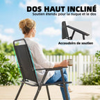 Lot de 4 chaises de jardin pliantes avec accoudoirs, chaises d'extérieur avec assise large en textilène, noir-5