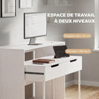 Bureau d'Ordinateur Extensible 100 cm avec 2 Tiroirs, Bureau avec Rangement, Style Moderne, Blanc-4