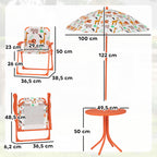 Salon de jardin enfant, table enfant avec 2 chaises pliantes et parasol Ø 100 cm, motif animal, orange-2