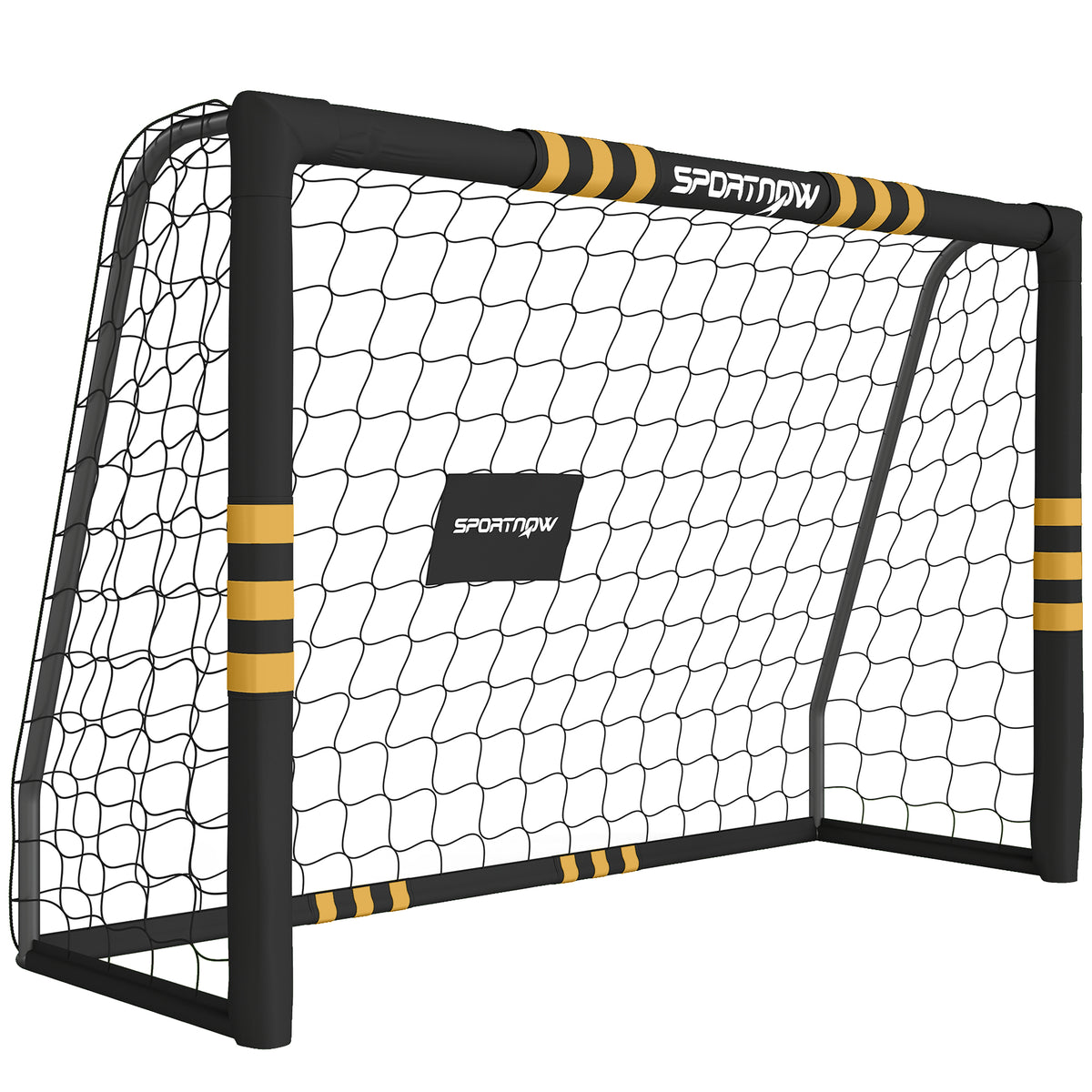 But de Football avec Mousse de Protection, 5 Piquets de Sol et Filet en PE, 180x60x120cm, Jaune-0