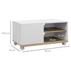 Meuble TV sur roulettes avec 2 Freins - 2 niches + Placard Porte 2 Passe-Fil - en bois Blanc chêne Clair-2