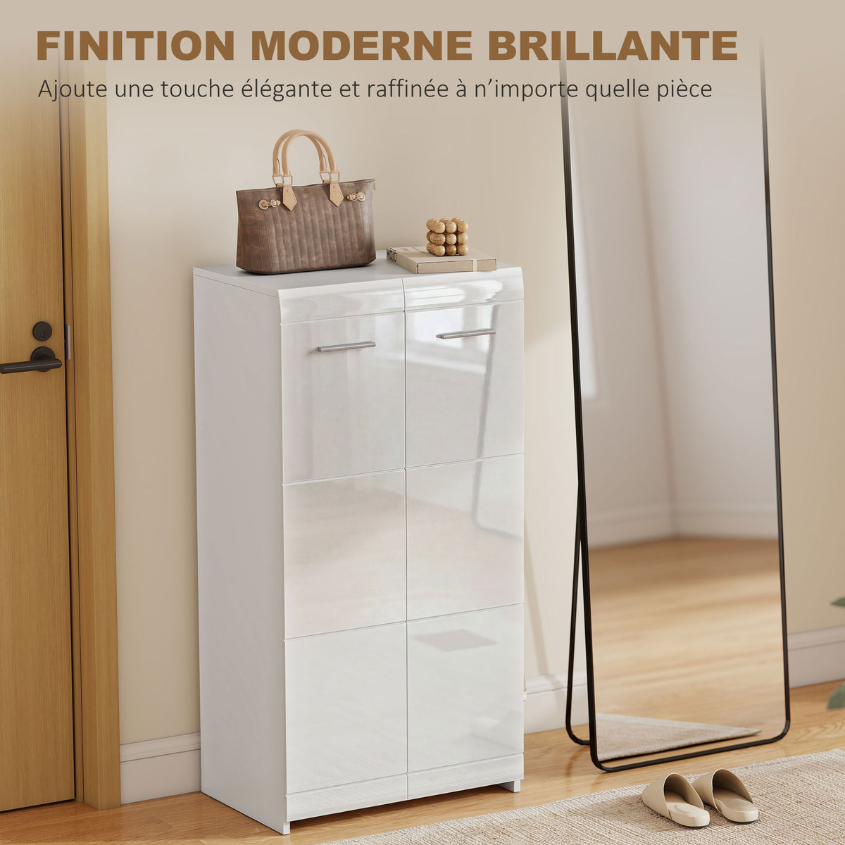 Meuble à chaussures 10 paires, armoire à chaussures à haute brillance 5 niveaux, étagères réglables, 55x36x108cm, blanc-5