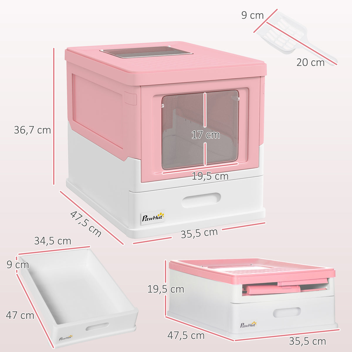 Maison de toilette pour chat pliable double porte battante et supérieure pelle fourni 47,5 x 35,5 x 36,7 cm rose-2