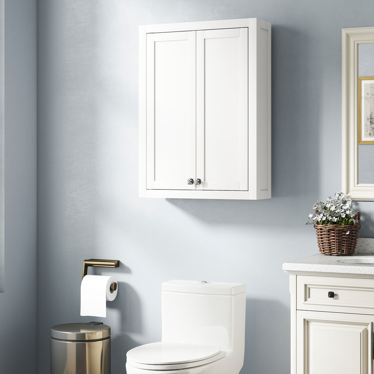 Armoire murale de salle de bain 3 niveaux, meuble de rangement suspendu 2 portes étagère réglable 61 x 20 x 84 cm blanc-1
