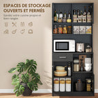 Buffet Haut Cuisine, Armoire de Cuisine avec 4 Portes à Fermeture Douce, Tiroir et Étagères Réglables, Noir-3