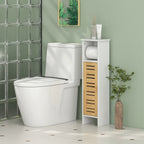 Meuble de salle de bain avec support papier toilette barre amovible 3 Niveaux + Sortie Papier, 78H cm, Bambou blanc-9