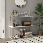 Table console en acier 2 étagères design moderne pour salon entrée couloir 100 x 30 x 87 cm blanc-1