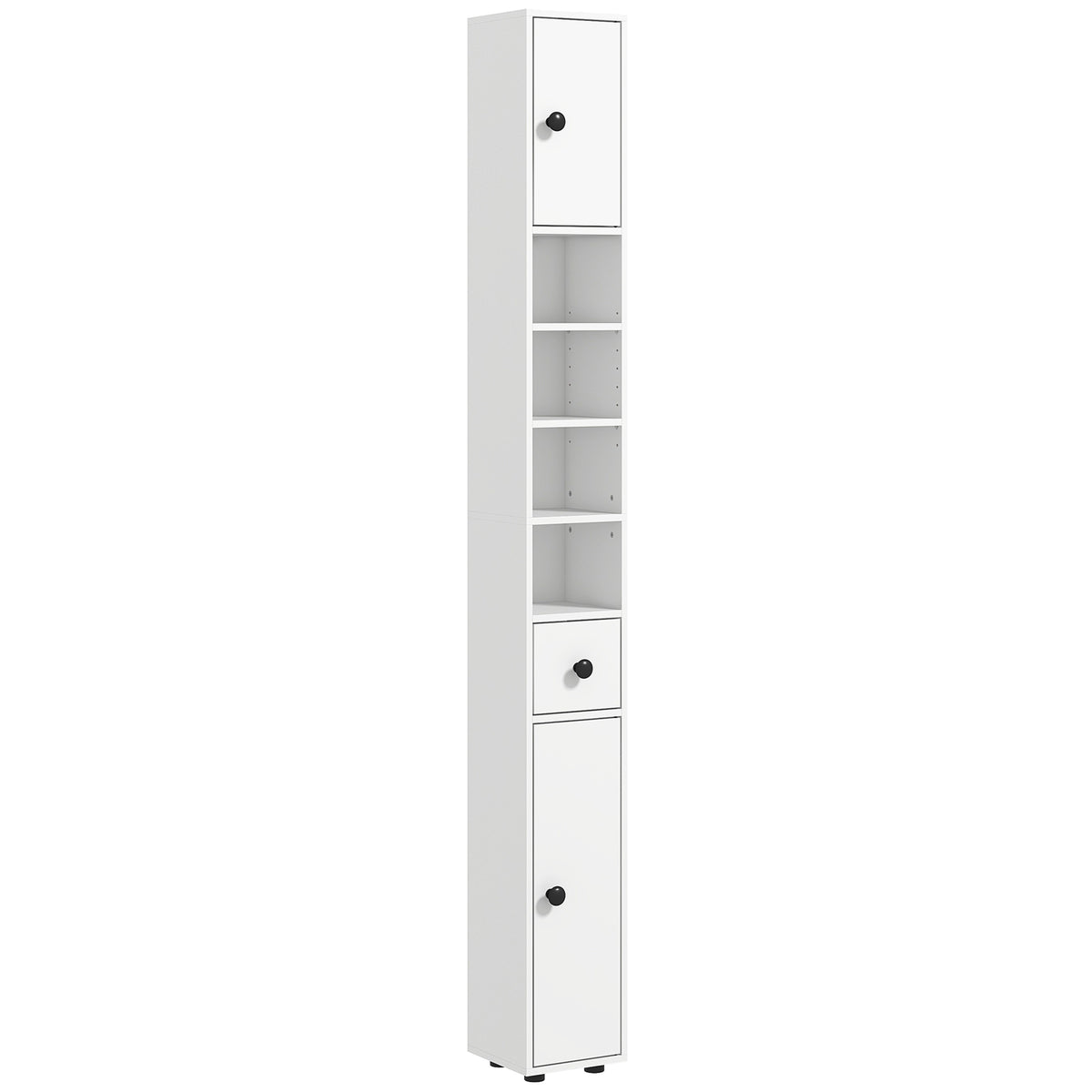 Colonne de rangement armoire haute pour salle de bain 1 tiroir 4 étagères réglables et 2 placards 20 x 20 x 180 cm blanc-0