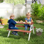 Table de pique-nique pour enfants avec bancs en bois massif table enfant pour le jardin 89 x 79 x 50 cm marron et blanc-1