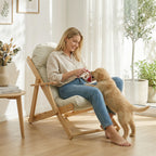 Fauteuil Chaise de Salon Pliable et inclinable en Bois Fauteuil Relax Confortable avec Coussin capitonné épais-8