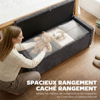 Banc de rangement, bout de lit, repose-pieds rembourré en lin avec assise large, 122 x 48 x 44 cm, gris foncé-3