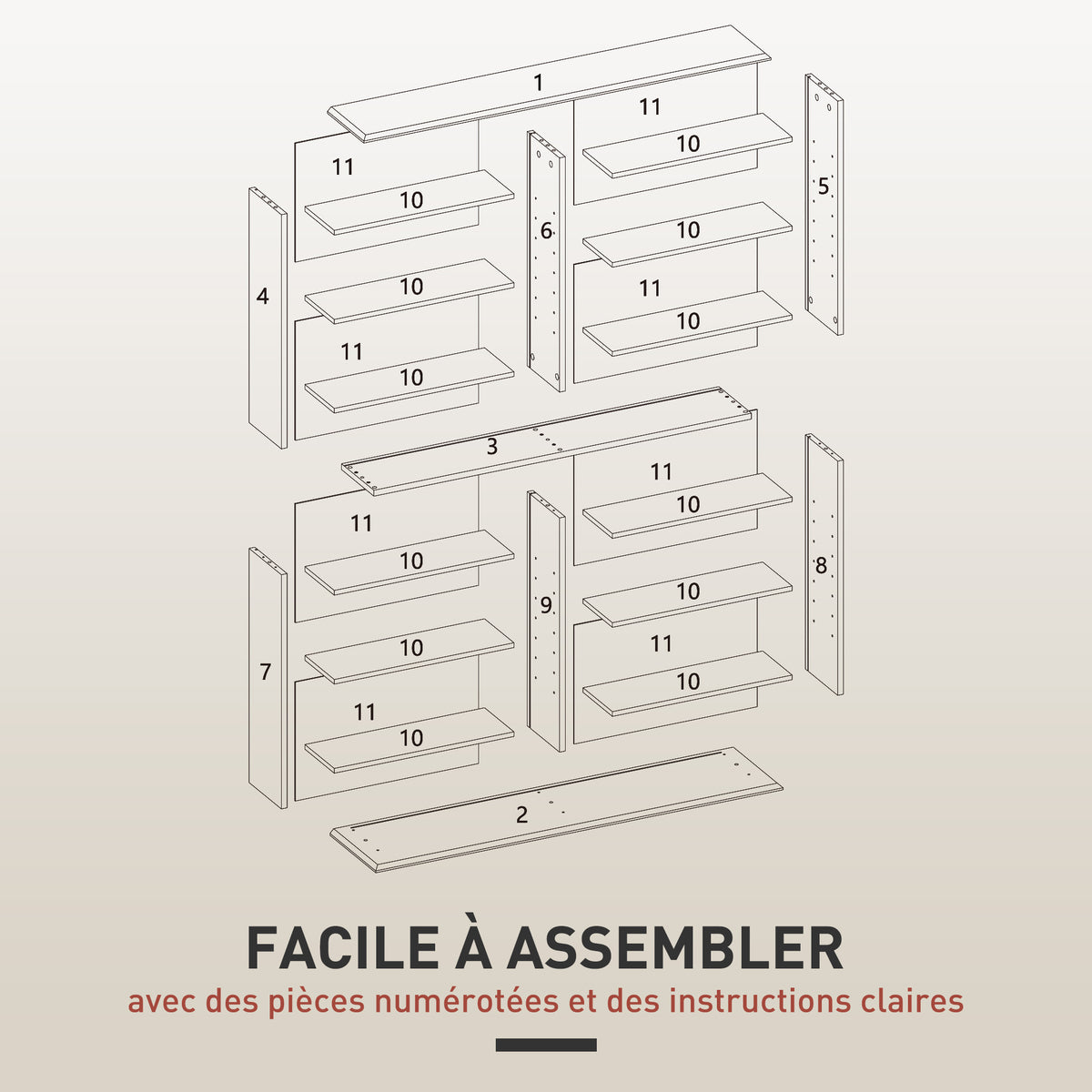 Rangements pour CD et DVD avec 16 compartiments et 12 étagères réglables capacité max. 720 CD/396 DVD et Blu-ray naturel-6