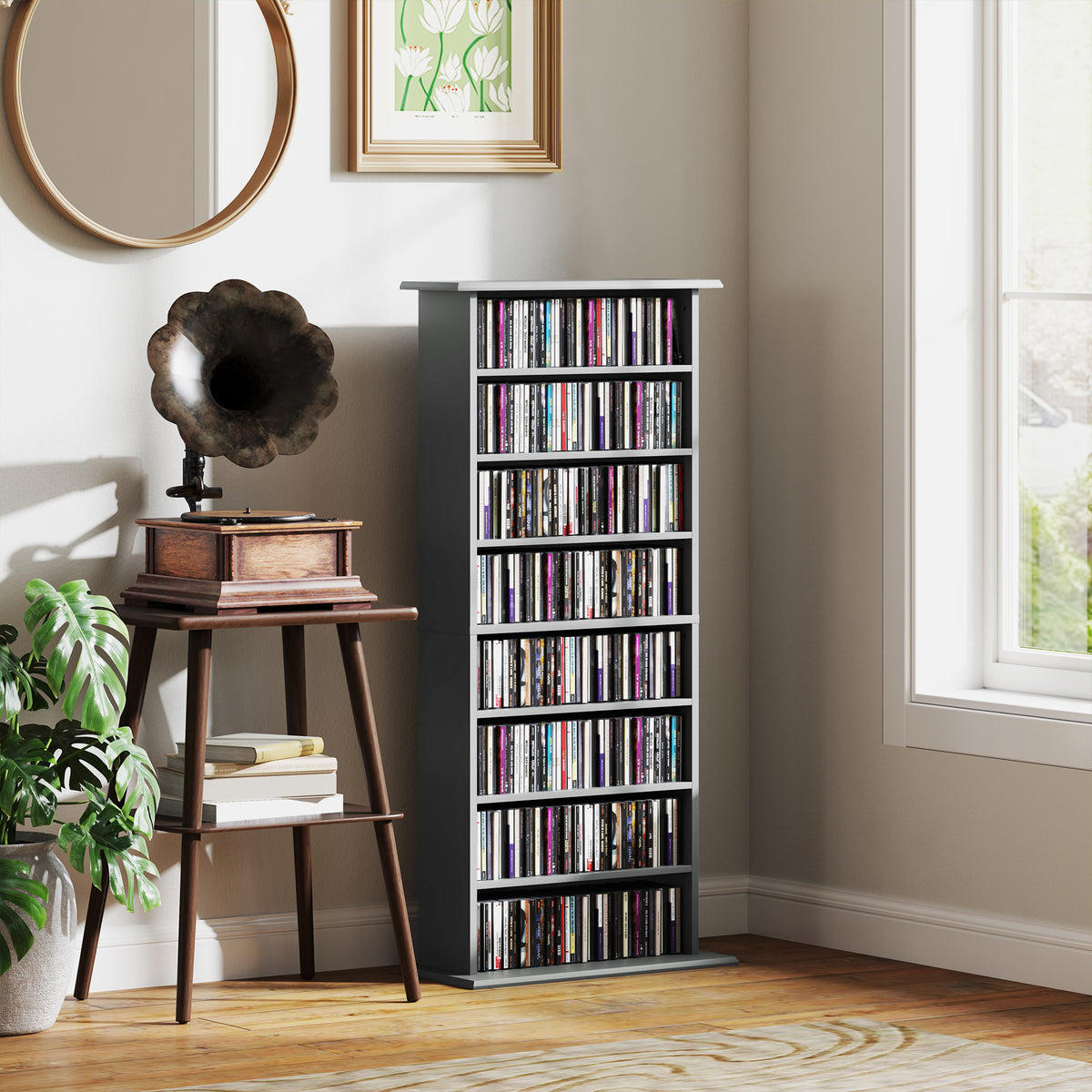 Rangements pour CD et DVD avec 8 compartiments et 6 étagères réglables, capacité max. 360 CD/185 DVD et Blu-ray, gris-9