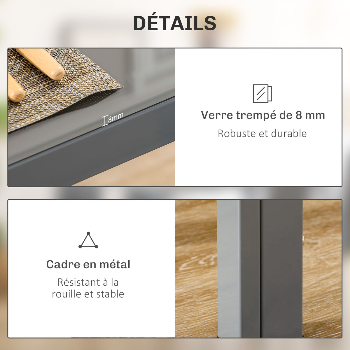 Ensemble table à manger avec 4 chaises, table de cuisine avec chaises en cuir synthétique, 120 x 70 x 75 cm, gris-5