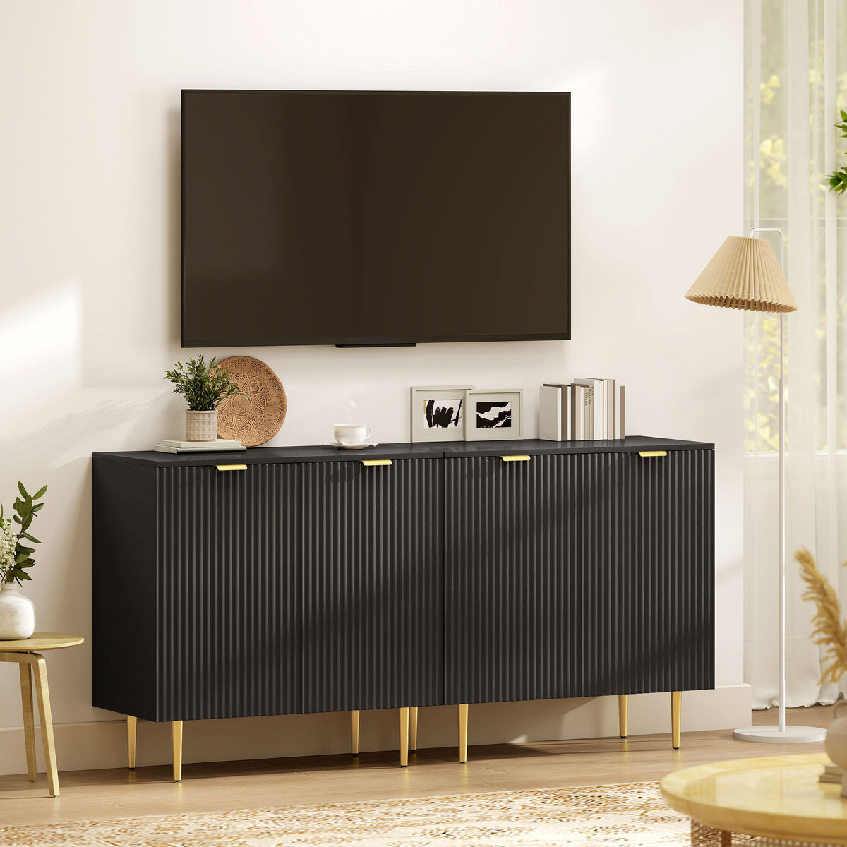 Buffet cuisine meuble de rangement avec 2 portes étagère réglable pieds métalliques surélevés 80 x 40 x 80 cm noir-7