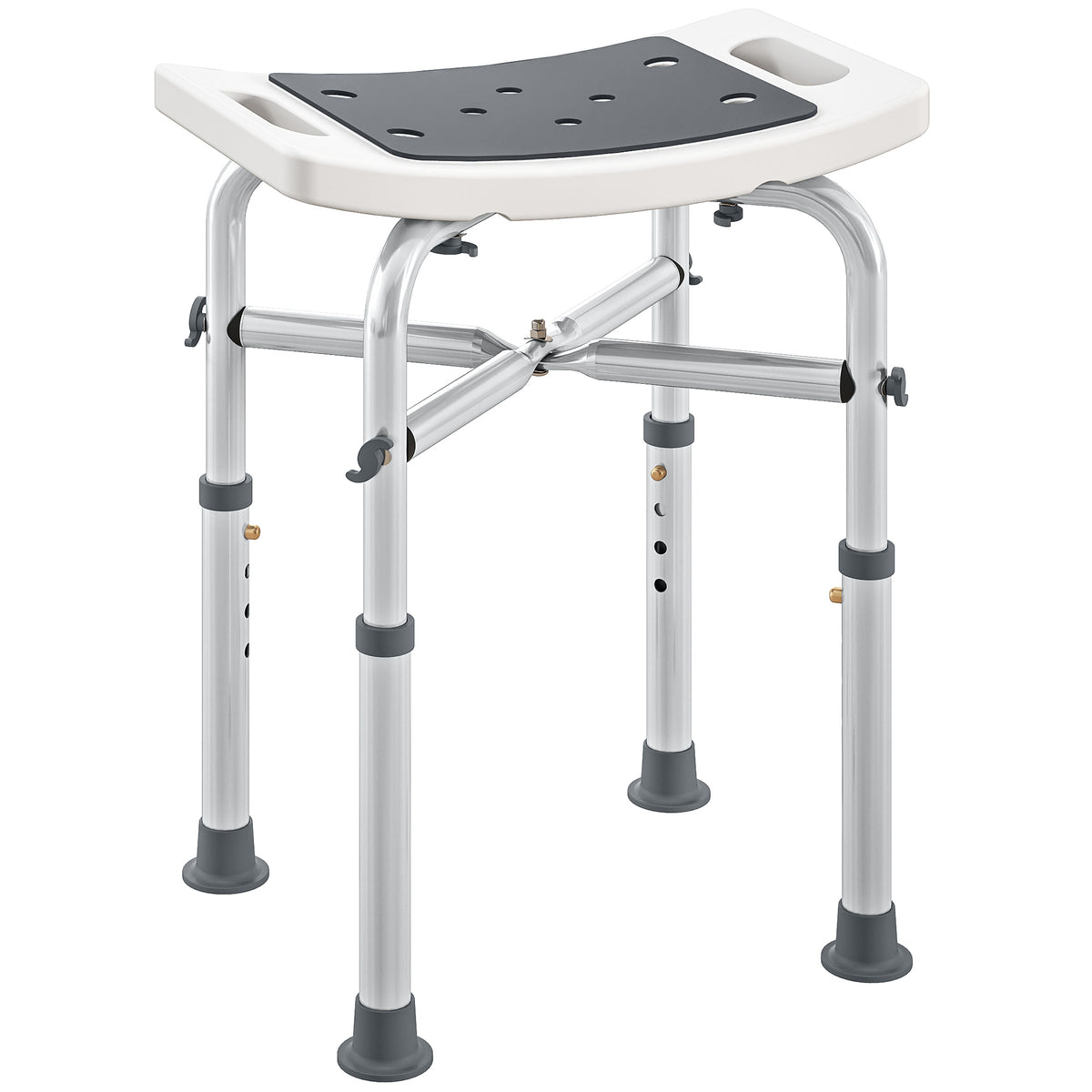 Tabouret de douche chaise de douche - assise rembourré et réglable, patins à ventouses antidérapants, en aluminium gris-0