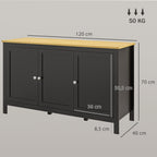 Buffet meuble de rangement avec 3 portes 2 étagères réglables plateau aspect bois clair 120 x 40 x 70 cm noir-2