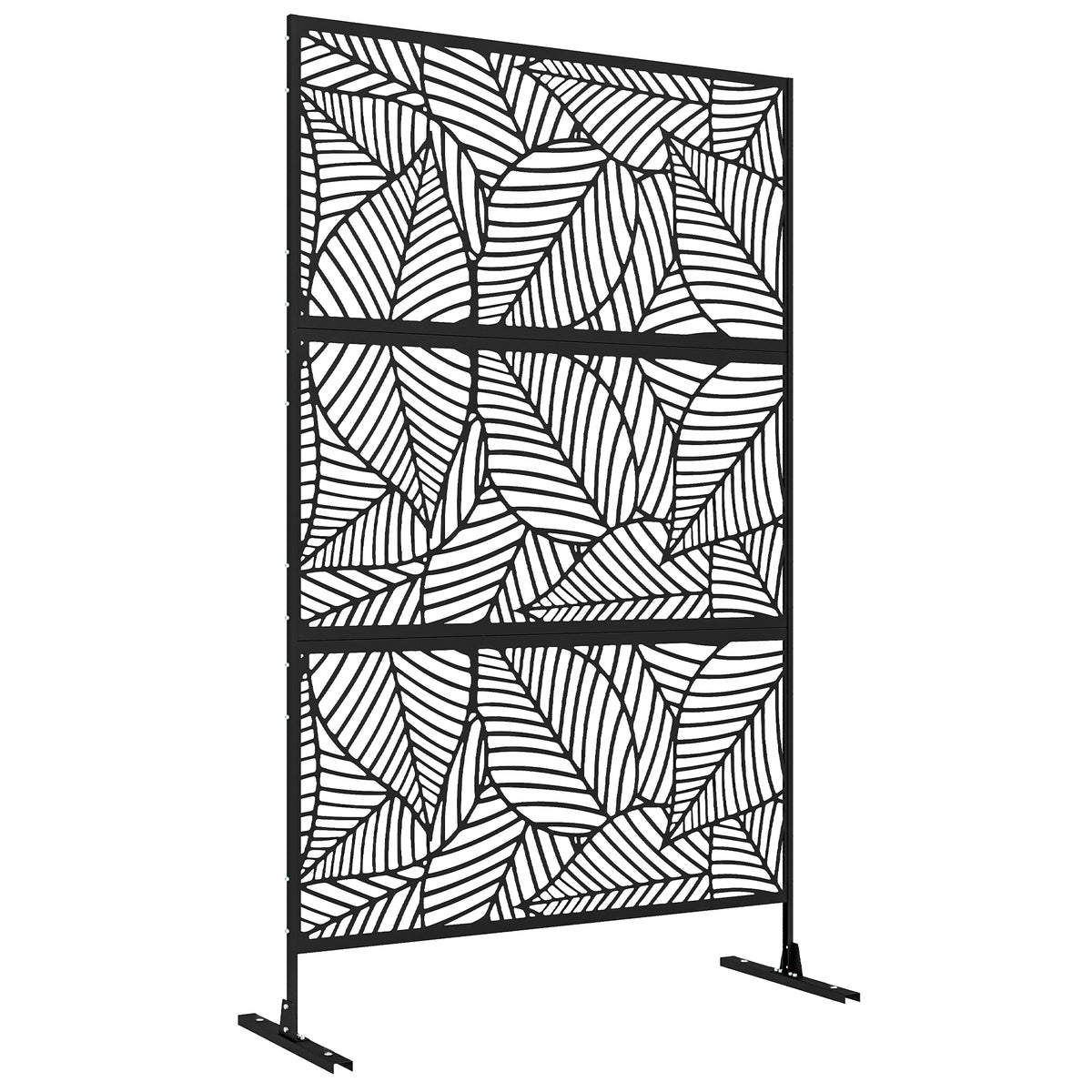 Panneau brise vue décoratif paravent extérieur noir à motif végétal en métal - 122 x 45 x 198 cm, noir-0