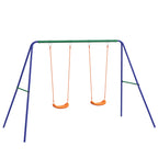 Balançoire portique balançoire pour enfants avec 2 siège de balançoire structure en métal charge max. 90 kg multicolore-0