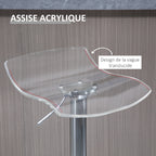 Lot 2 tabourets bar design contemporain assise acrylique piètement métal - pivotant repose-pieds - transparent-3