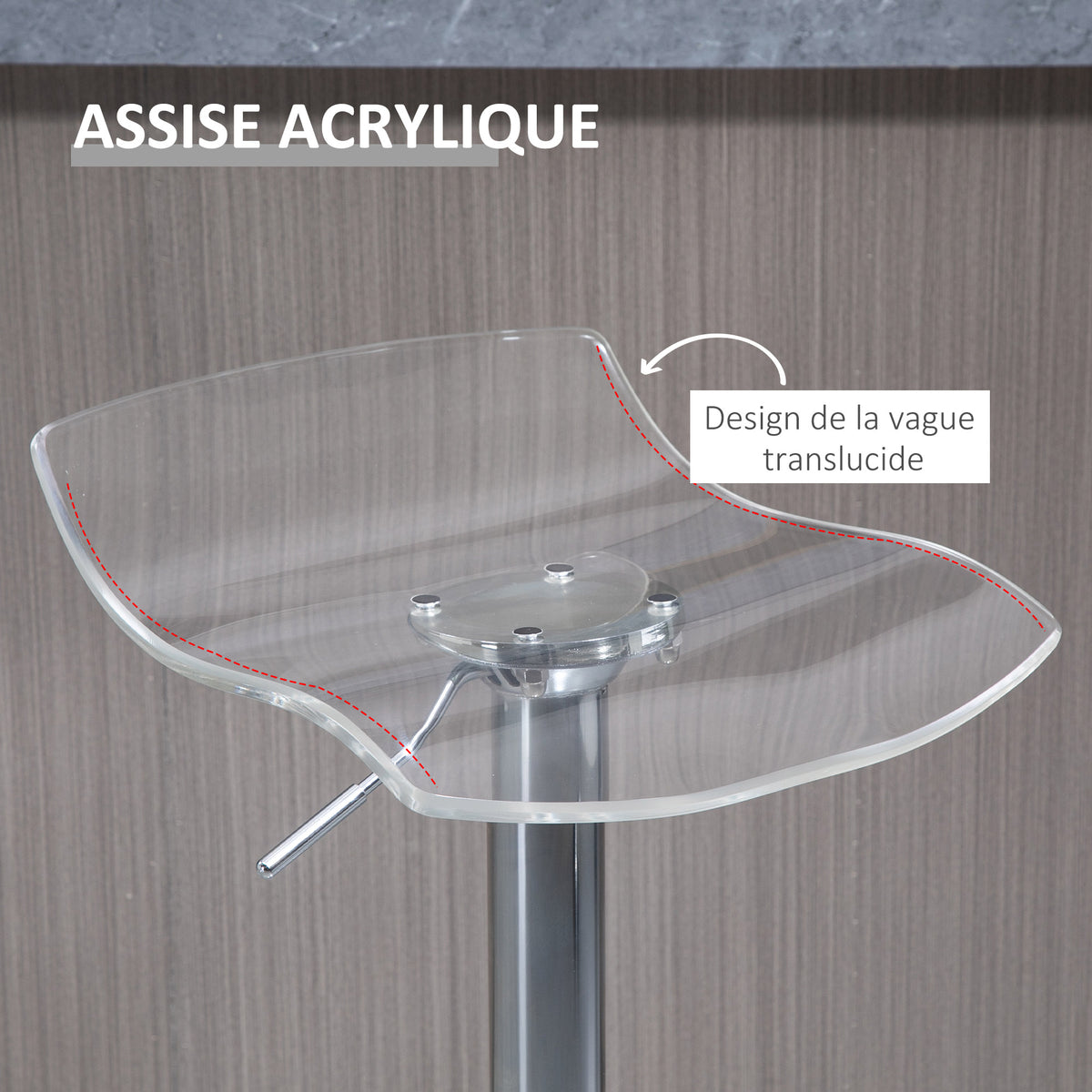 Lot 2 tabourets bar design contemporain assise acrylique piètement métal - pivotant repose-pieds - transparent-3