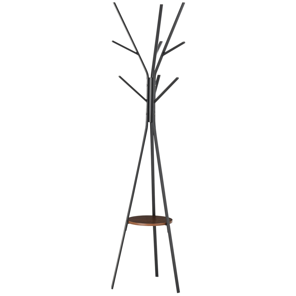Porte-manteau trépied design contemporain branches étagère + 9 patères dim. 45L x 45l x 180H cm métal marron-0
