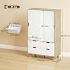 Armoire Chambre Penderie, 2 Portes Coulissantes, 4 Tiroirs, Barre de Suspension, Étagères Réglables, Chêne et Blanc-2
