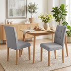Lot de 2 chaises de salle à manger, chaise de cuisine moderne avec siège rembourré en tissu effet lin, gris clair-1